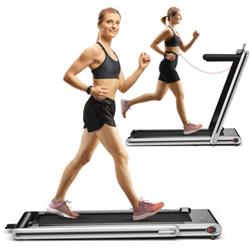 Picture of Total Tactic SP37747US-SL 2-in-1 Folding Treadmill 2.25HP Jogging Machine with Dual LED Display-Silver