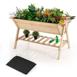 TH10013 Raised Wood Garden Bed with Shelf & Liner