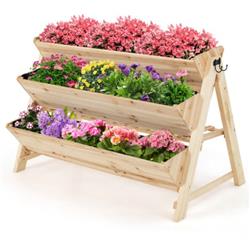 TH10014 3-Tier Wooden Vertical Raised Garden Bed with Storage Shelf
