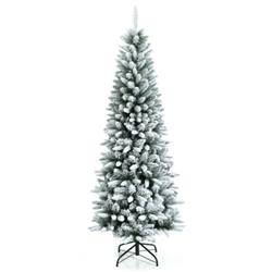 CM23572 6.5 ft. Snow-Flocked Hinged Artificial Christmas Pencil Tree with Mixed Tips