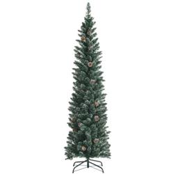 CM23633 6 ft. Snowy Artificial Pencil Christmas Tree with Pine Cones, Green