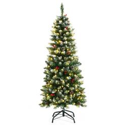 CM23665US 5 ft. Pre-Lit Artificial Pencil Christmas Tree with Pine Cones & Red Berries