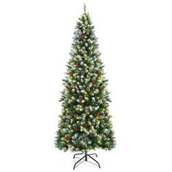 CM23667US 7 ft. Pre-Lit Artificial Pencil Christmas Tree with Pine Cones & Red Berries