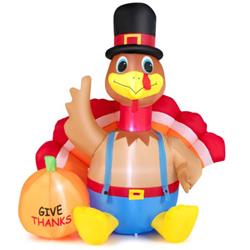 CM23890US 6 ft. Thanksgiving Inflatable Turkey with Pumpkin Fall Harvest Decor with Lights