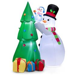 CM23968US 6 ft. Tall Inflatable Christmas Snowman & Tree Decoration Set with LED Lights