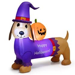 CM24077US 5 ft. Long Halloween Inflatable Dachshund Dog with Pumpkin