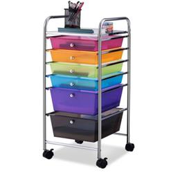 HW53824RB 6 Drawer Rolling Storage Cart Organizer, Transparent & Multi Color