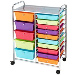 HW53825MT 15 Drawer Utility Rolling Organizer Cart Multi-Use Storage Deep, Multi Color