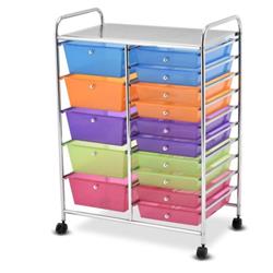 HW53825RB 15 Drawer Rolling Storage Cart Organizer