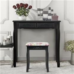 Picture of Total Tactic HW53876BK Vanity Wood Dressing Stool Padded Piano Seat with Rose Cushion&#44; Black