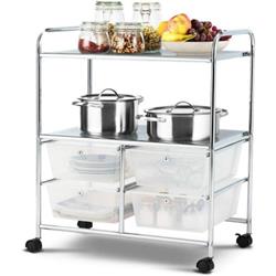 HW54070CL 4 Drawer Shelves Rolling Storage Cart Rack, Clear