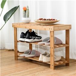 HW58530 2-Tier Bamboo Shoe Bench Entryway Storage Racks - Natural