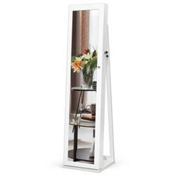 HW64484WH Mirrored Lockable Standing Jewelry Storage Organizer, White