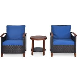 HW65226LB Solid Wood Frame Patio Rattan Furniture Set - 3 Piece