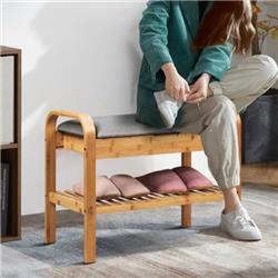 HW65246NA Shoe Rack Bench Bamboo with Storage Shelf, Natural
