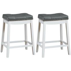 Picture of Total Tactic HW65275WH Nailhead Saddle Bar Stool, White - Set of 2