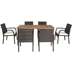 HW65409BWHPlus Patio Rattan Cushioned Dining Set with Umbrella Hole, White - 7 Piece