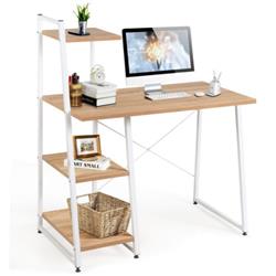 HW65585NA Compact Computer Desk Workstation with 4 Tier Shelves for Home & Office, Natural