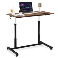 HW65631BN Height Adjustable Computer Desk Sit to Stand Rolling Notebook Table, Brown