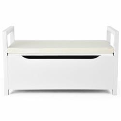 Shoe Storage Bench with Cushion Seat - White - Modern Design - Sturdy MDF