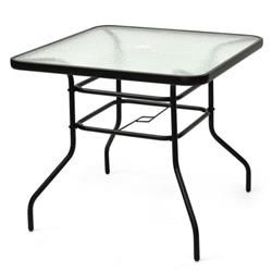HW65658 32 in. Patio Tempered Glass Steel Frame Square Table
