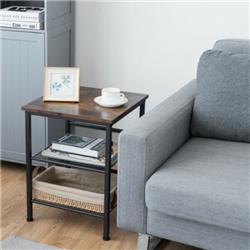 HW65662 22 x 16 x 16 in. 3 Tier Industrial End Side Table Nightstand Adjustable Shelve, Brown