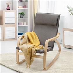 HW65681GR 36 x 33 x 26 in. Modern Bentwood Rocking Chair Fabric Upholstered Relax Rocker Lounge Chair, Gray -  Total Tactic