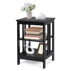 HW65689BK 3-Tier Side Table Nightstand with Stable Structure, Black