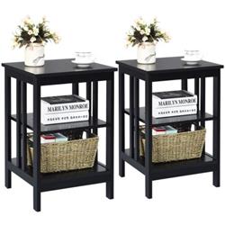 HW65689BK-2 Multifunctional 3-Tier Nightstand Sofa Side Table with Reinforced Bars & Stable Structure, Black - Set of 2