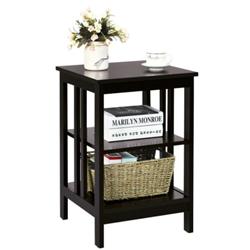 HW65689CF 3-Tier Side Table Nightstand with Stable Structure, Espresso