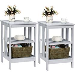 HW65689GR-2 Multifunctional 3-Tier Nightstand Sofa Side Table with Reinforced Bars & Stable Structure, Gray - Set of 2