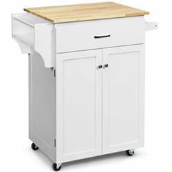 HW65691WH Utility Rolling Storage Cabinet Kitchen Island Cart with Spice Rack, White