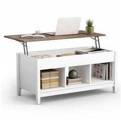 HW65716WH Lift Top Coffee Table with Hidden Storage Compartment, White