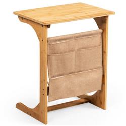 HW65717NA Bamboo Sofa Table End Bedside Table with Storage Bag, Navy