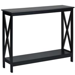 HW65761BK 2-Tier Console X-Design Sofa Side Accent Table, Black
