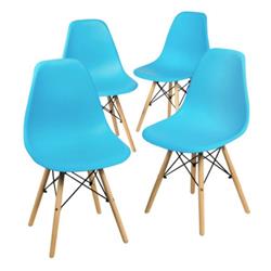 Picture of Total Tactic HW65771BL-4 Mid Century Modern Dining Chair with Wooden Legs, Blue - Set of 4