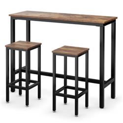 HW65793NA Counter Breakfast Bar Dining Table with Stools, Brown - 3 Piece