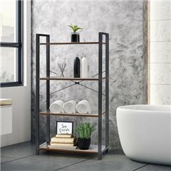 HW65813CF 4-Tier Rustic Bookshelf Industrial Bookcase Diaplay Shelf Storage Rack, Brown
