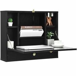 HW65835HS Wall Mounted Folding Laptop Desk Hideaway Storage with Drawer, Black