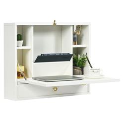 HW65835WH Wall Mounted Folding Laptop Desk Hideaway Storage with Drawer, White