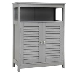 HW65847GR Wood Freestanding Bathroom Storage Cabinet with Double Shutter Door, Gray
