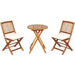 Patio Folding Wooden Bistro Set Cushioned Chair, White - 3 Piece