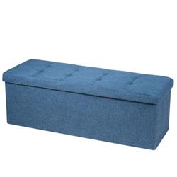 HW65883NY Fabric Folding Storage with Divider Bed End Bench, Navy