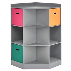 Picture of Total Tactic HW65889GR 3-Tier Kids Storage Shelf Corner Cabinet with 3 Baskets, Gray