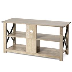 HW65893GR Modern Farmhouse TV Stand Entertainment Center for TVs Up to 55 in. with Open Shelves, Gray -  Total Tactic