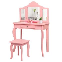 Picture of Total Tactic HW65929PI Kids Makeup Dressing Mirror Vanity Table Stool Set, Pink