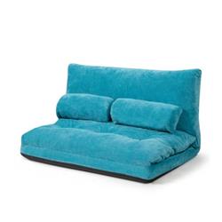 HW65938NY 6-Position Adjustable Sleeper Lounge Couch with 2 Pillows, Blue