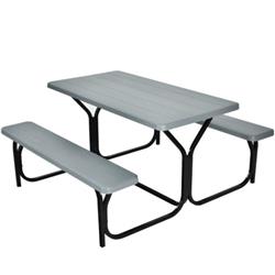 OP3499GR Picnic Table Bench Set for Outdoor Camping, Gray