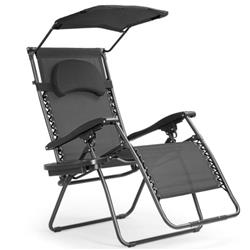 OP3567BK Folding Recliner Lounge Chair with Shade Canopy Cup Holder, Black -  Total Tactic