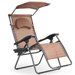 OP3567CF Folding Recliner Lounge Chair with Shade Canopy Cup Holder, Brown -  Total Tactic